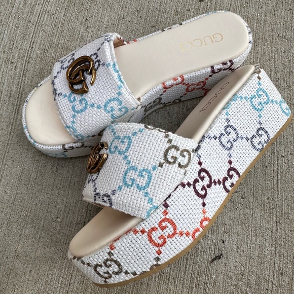 Luxury Style Rainbow GG Platform Slides ~ NEW - Picture 5 of 6